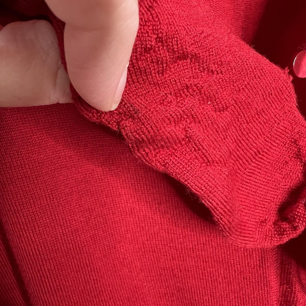 Talbots Sweater Cardigan Womens Large Red 100% Merino Wool Ruffle Open Front - Picture 8 of 9